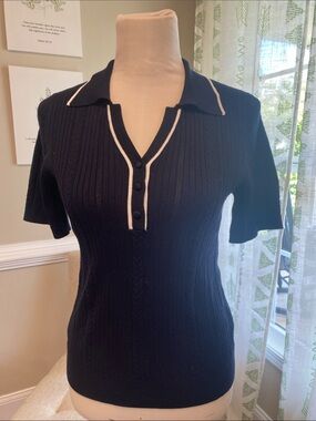 Adrianna Papell Navy Polo with Contrast White Trim